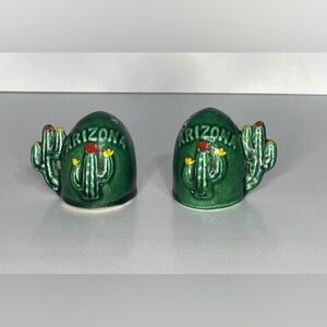 Vintage Arizona cactus, ceramic green glaze Salt and Pepper Shakers